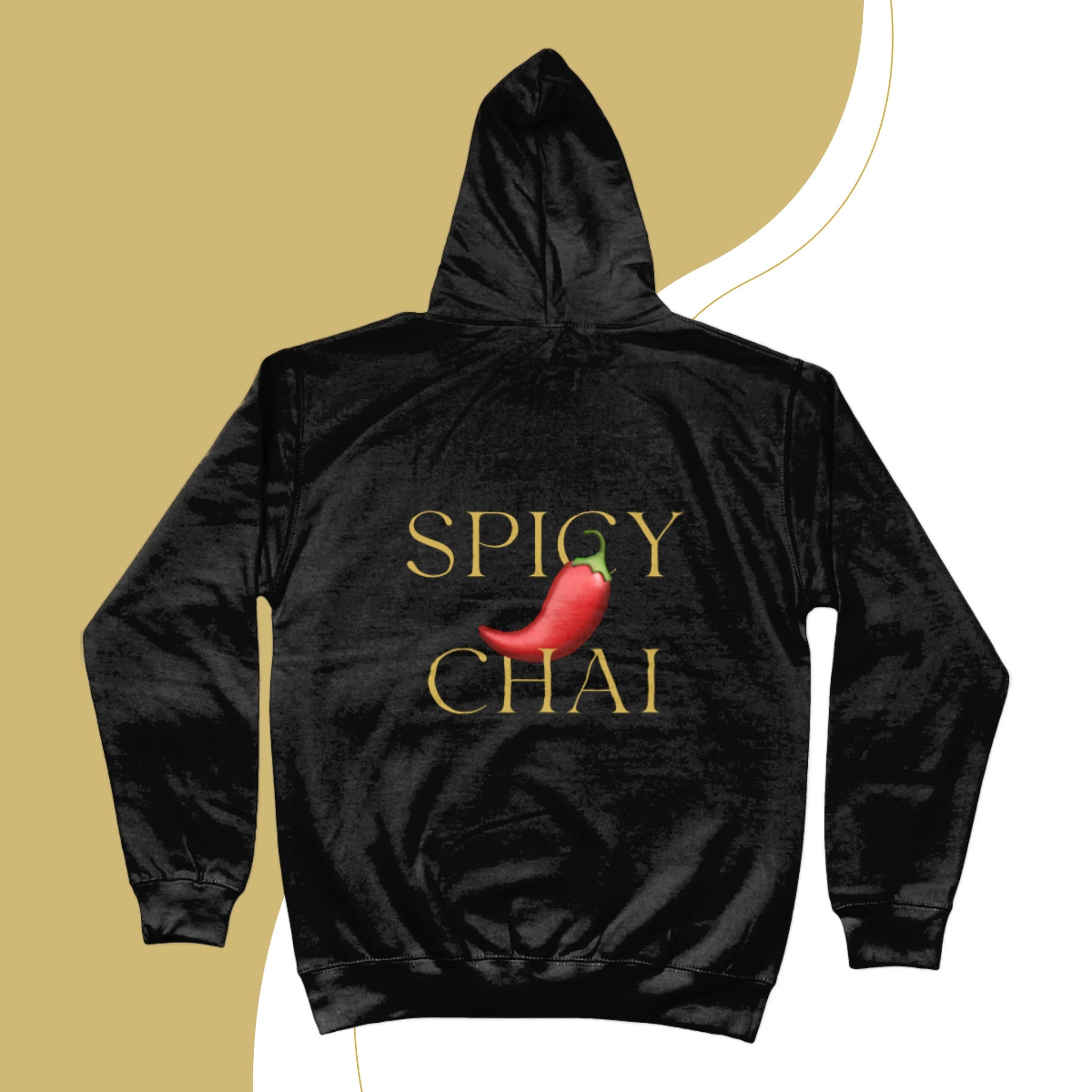 hoodie zwart spicy chai quote op rug